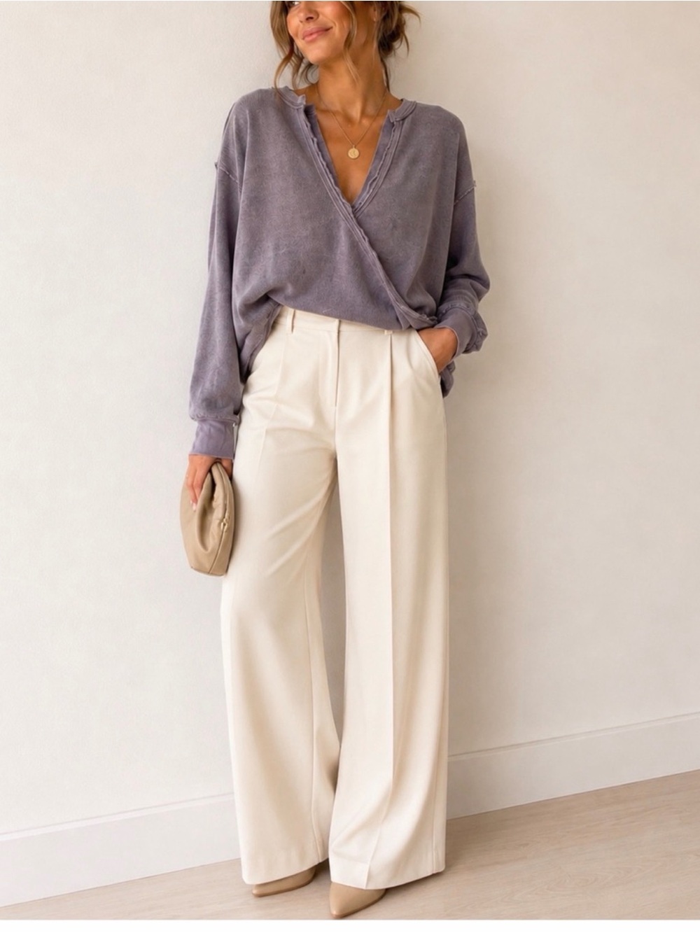 Free People Anyways Tee Sz XS In Fallen Fig Oversized Crossover V Neck Boho